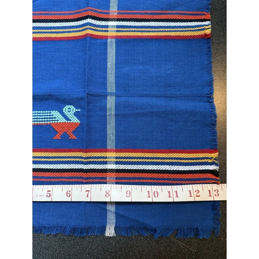 VTG 1970's Guatemalan Woven Set Of 2 Placemats 4 Napkins Embroidered Birds blue
